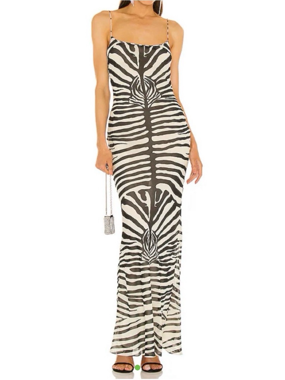 Ronny Kobo Collection Black and White Zebra-Print Maxi Slip Dress